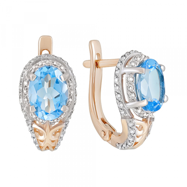Золотые серьги с топазом и фианитом № 124082