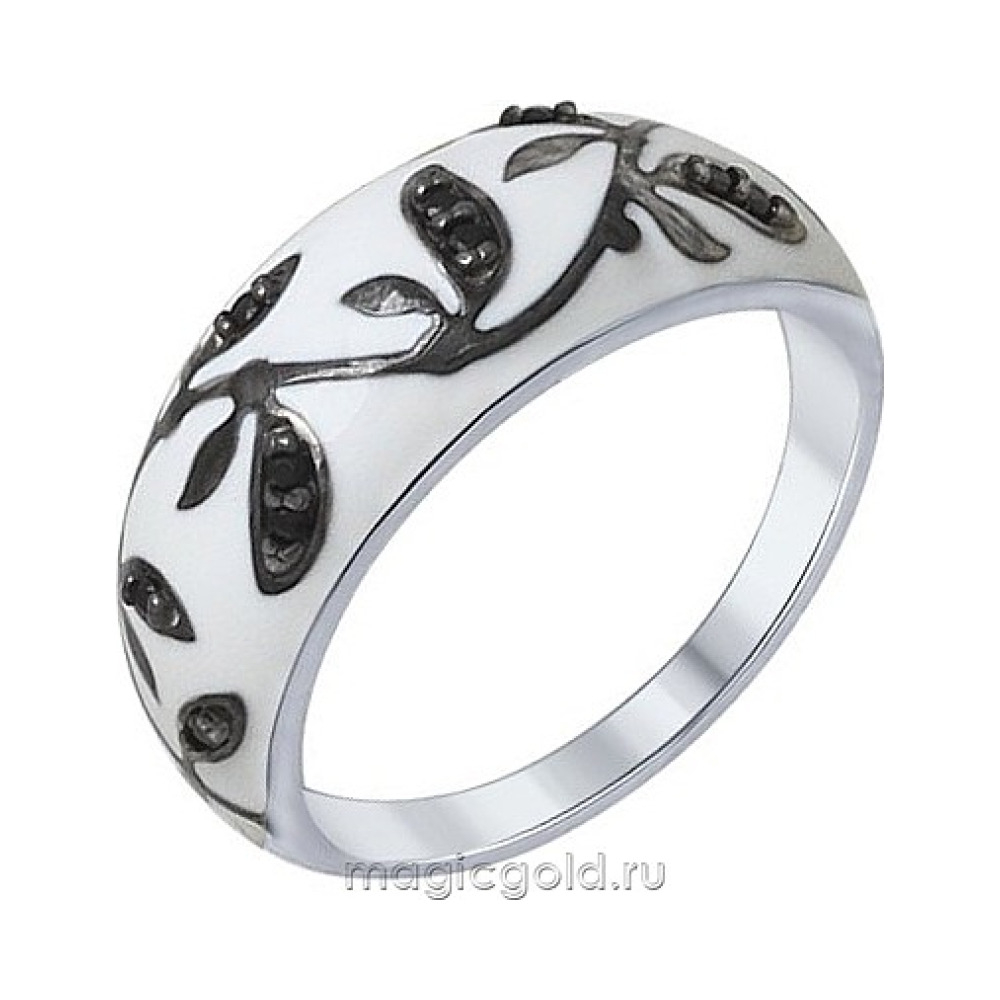 Серебряное кольцо с эмалью и фианитом № 155773