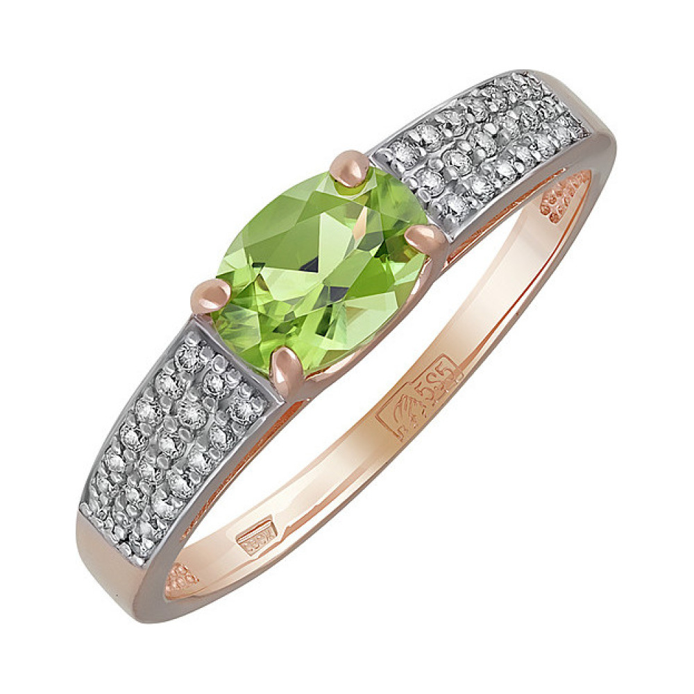 Золотое кольцо с хризолитом и фианитом № 135096