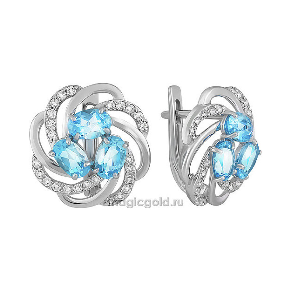 Серебряные серьги с топазом и фианитом № 136571