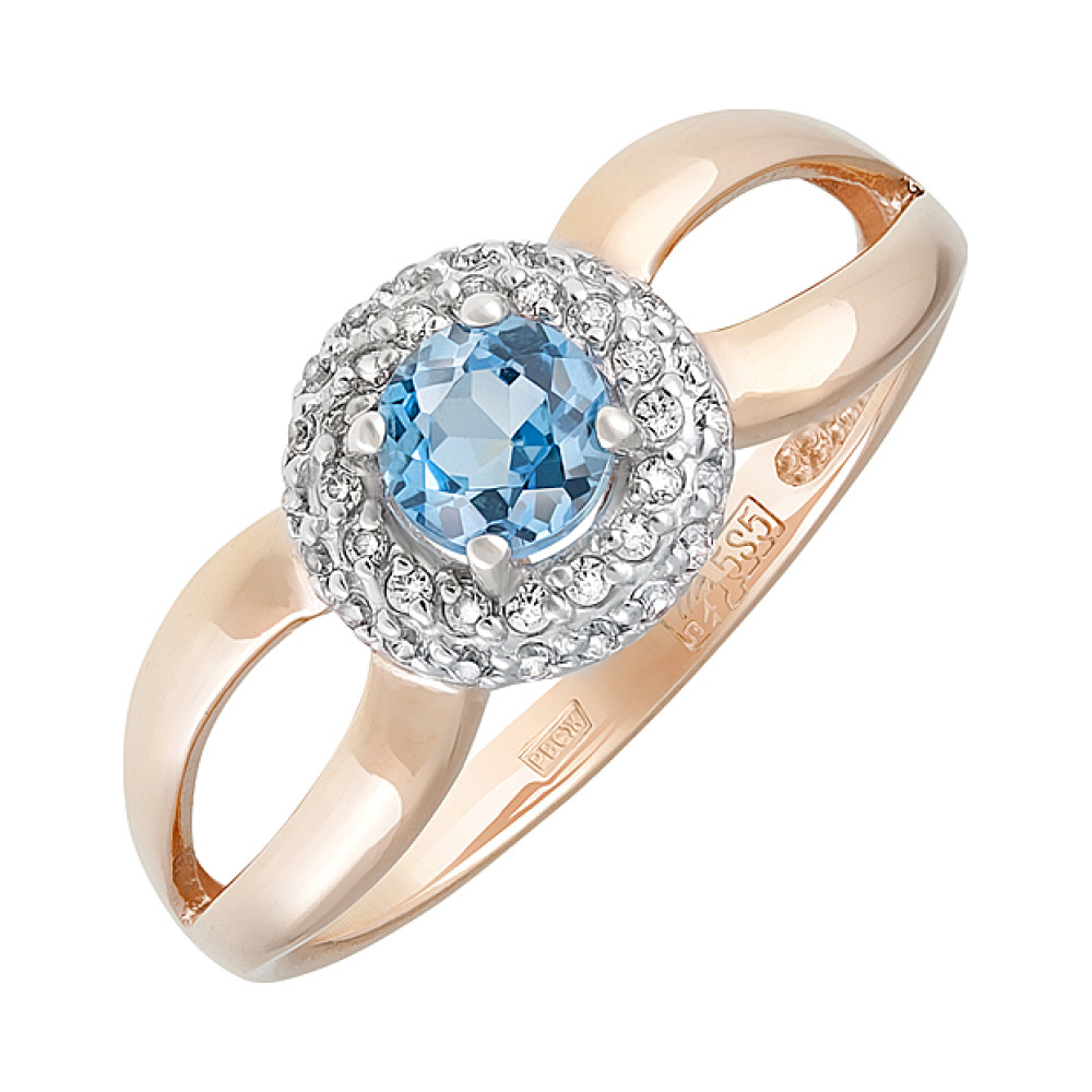 Золотое кольцо с топазом и фианитом № 128455