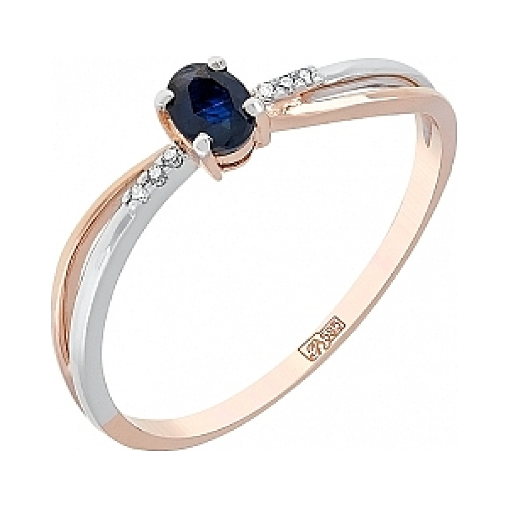 Золотое кольцо с бриллиантом и сапфиром № 114532