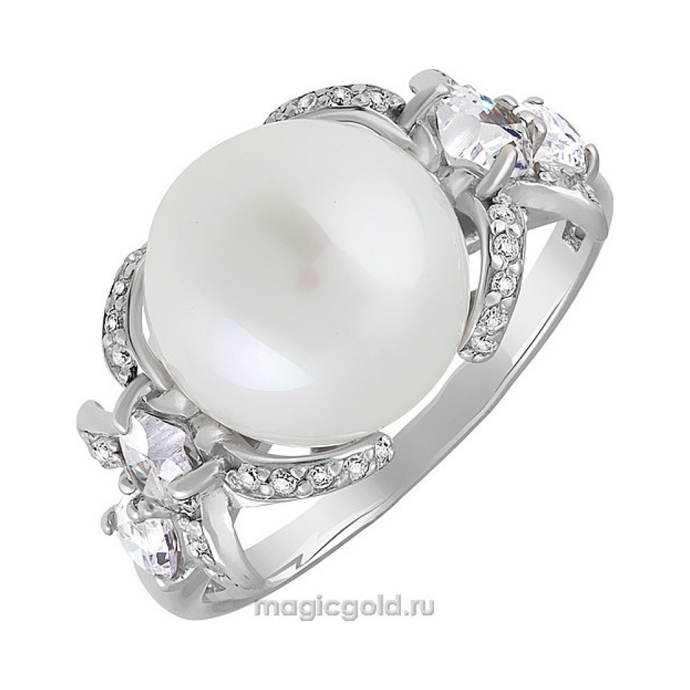 Серебряное кольцо с перламутровым жемчугом и фианитом № 135290
