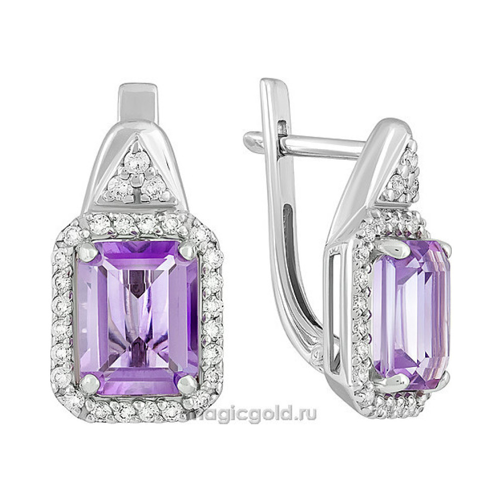 Серебряные серьги с аметистом и фианитом № 140125