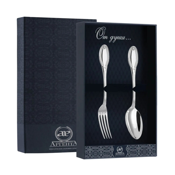 Набор десертный Император: вилка и ложка из серебра 925 пробы