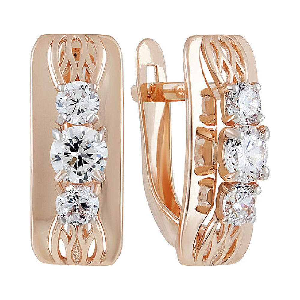 Золотые серьги с фианитом № 138048