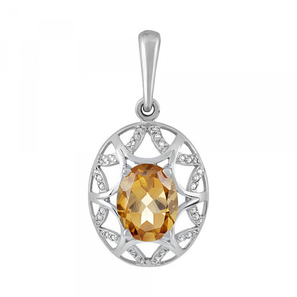 Серебряная подвеска с цитрином и фианитом № 124690