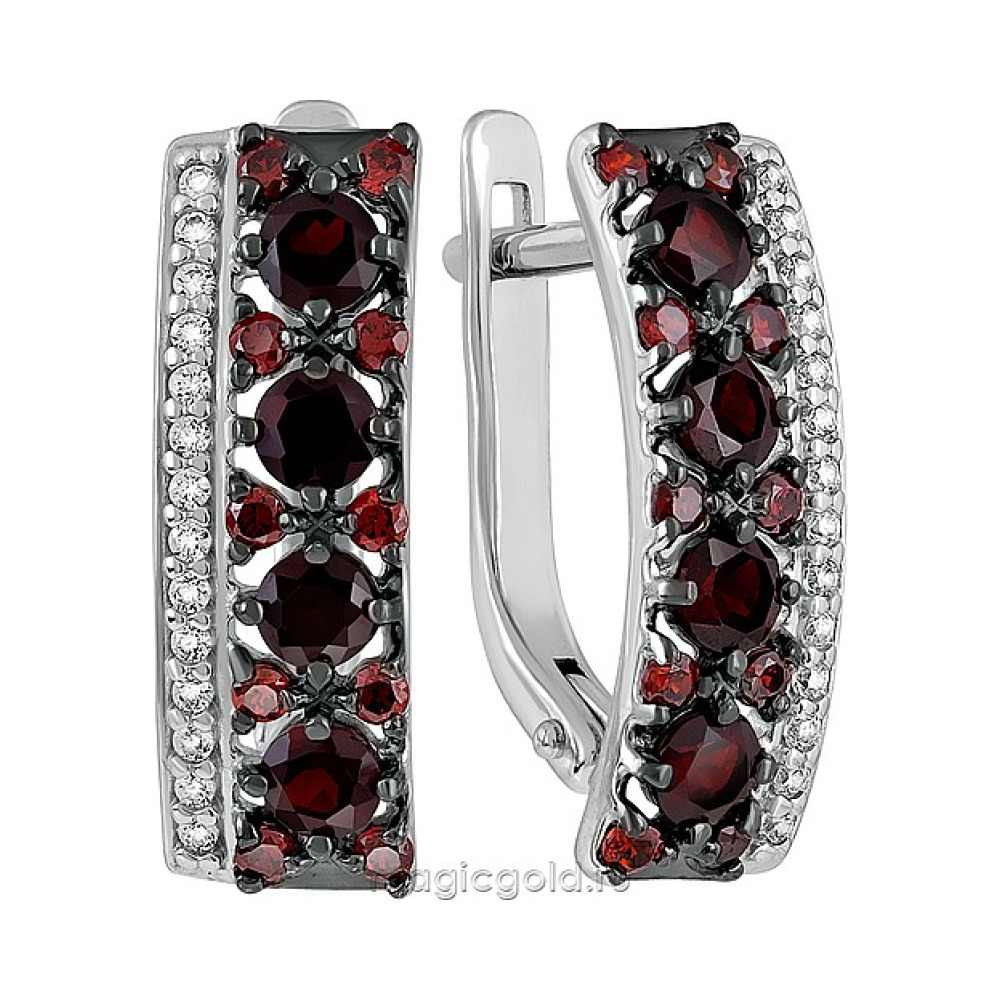 Серебряные серьги с гранатом и фианитом № 136449