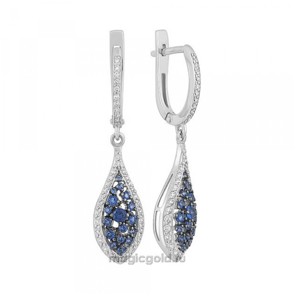 Серебряные серьги с фианитом и черным покрытием № 140172