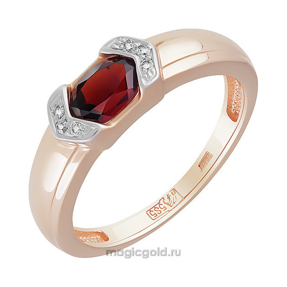 Золотое кольцо с гранатом и фианитом № 158838