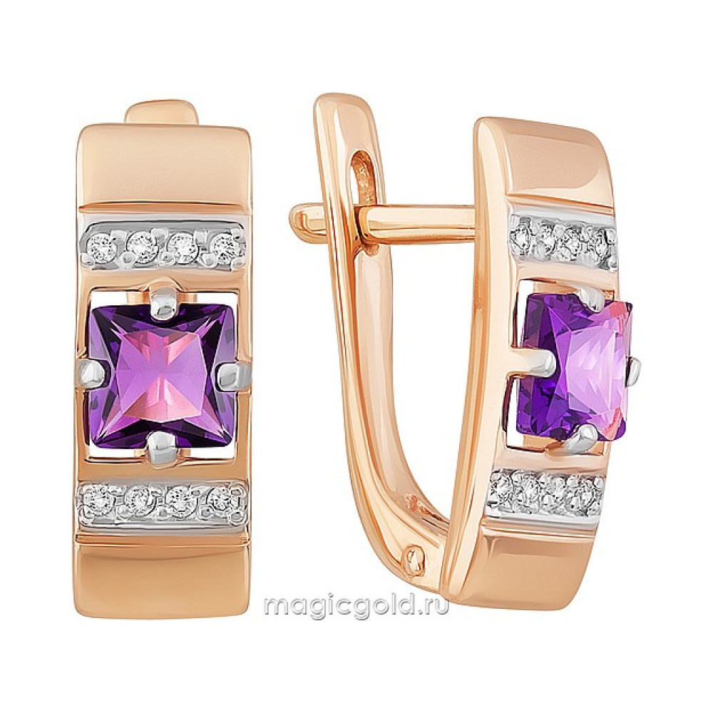 Золотые серьги с аметистом и фианитом № 163577