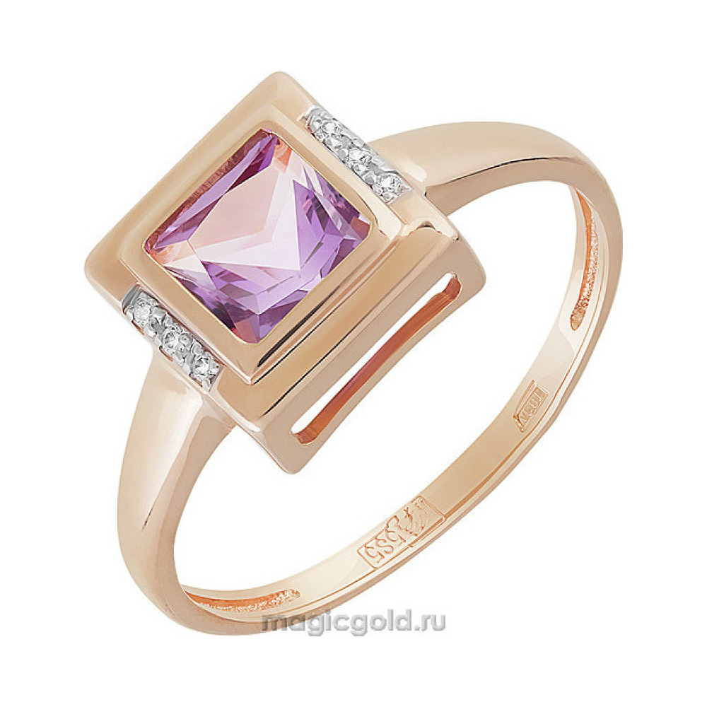 Золотое кольцо с аметистом и фианитом № 160535