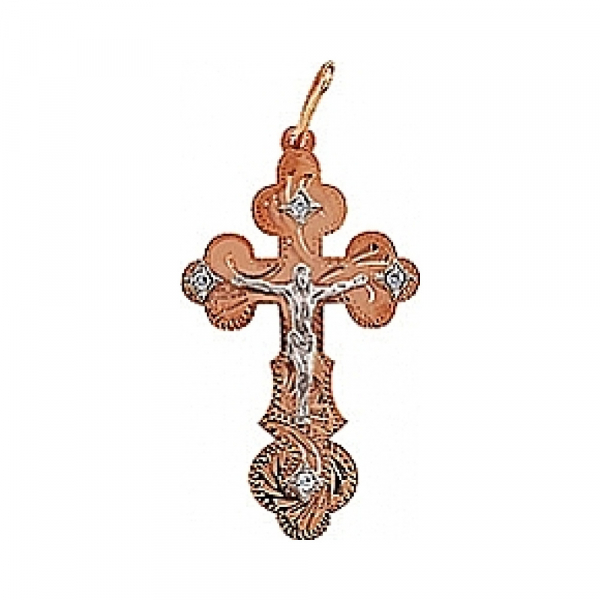 Крест с ручной разгравировкой и фианитом № 77149