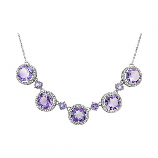 Серебряное колье с аметистом и фианитом № 133007