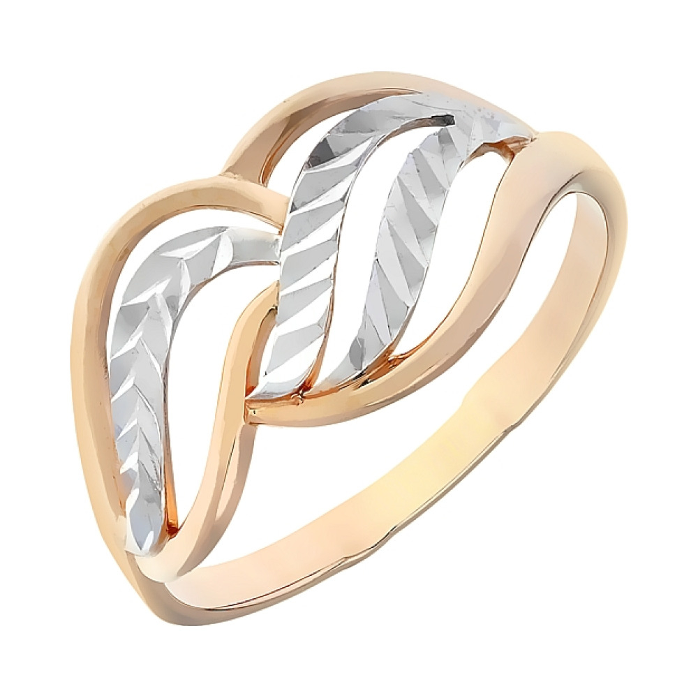 Золотое кольцо без камня с алмазкой № 101824