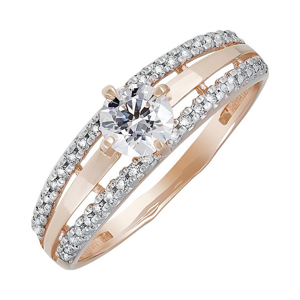 Золотое кольцо с кристаллом swarovski и фианитом № 133237
