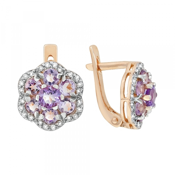 Золотые серьги с аметистом и фианитом № 116965