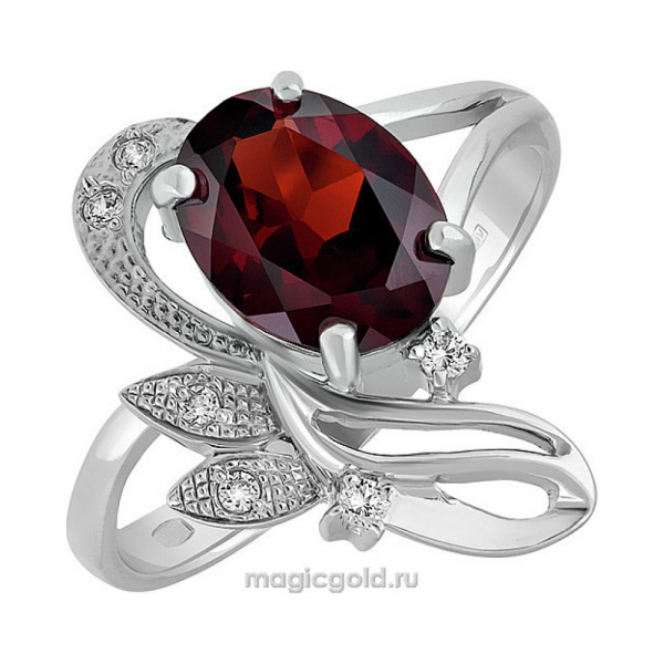 Серебряное кольцо с гранатом и фианитом № 136453