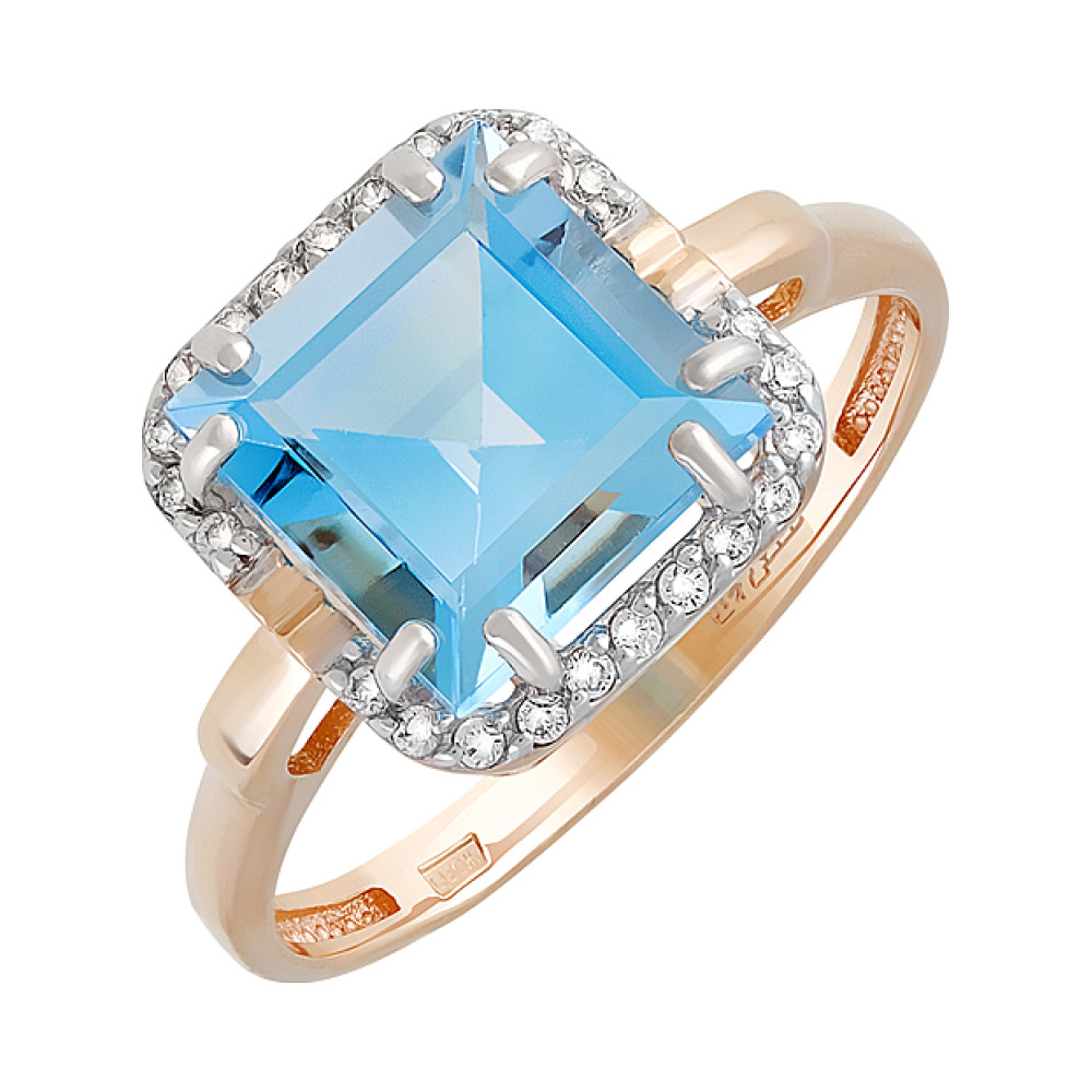 Золотое кольцо с топазом и фианитом № 129432