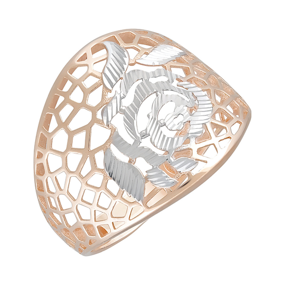 Золотое кольцо без камня с алмазкой № 124730