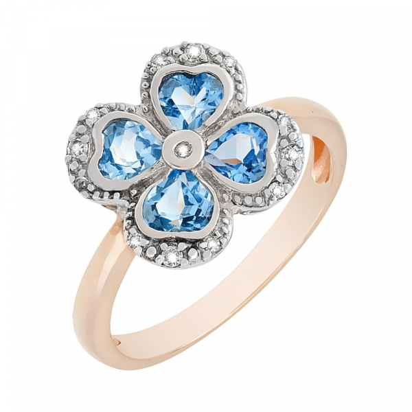 Золотое кольцо с бриллиантом и топазом № 41193