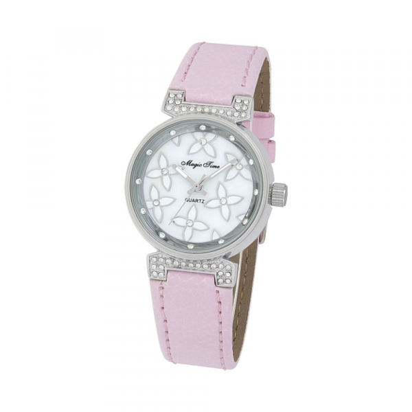 Часы кварцевые Magic Time с фианитами  на розовом ремешке № 117226