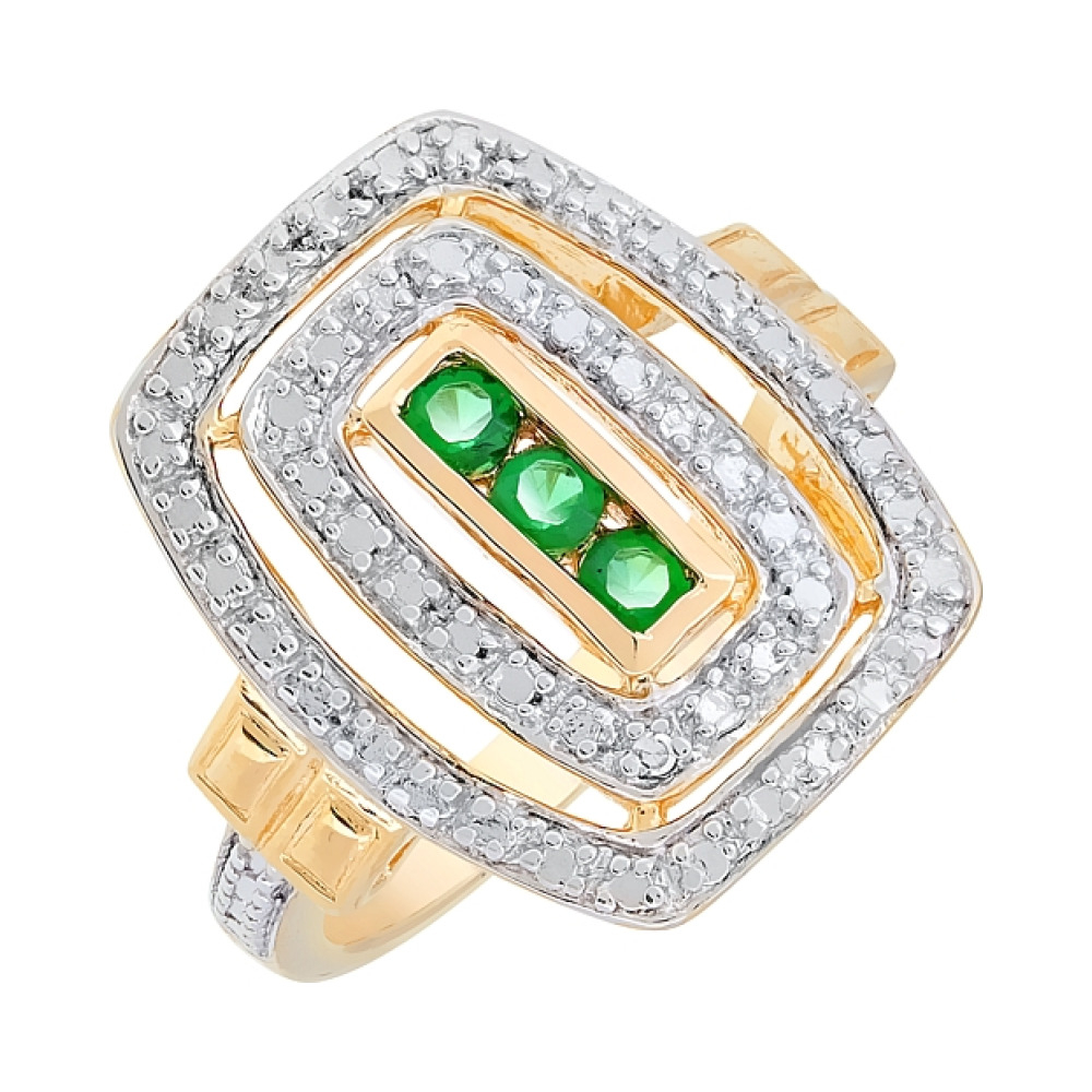 Серебряное кольцо с фианитом и золотым покрытием № 80548