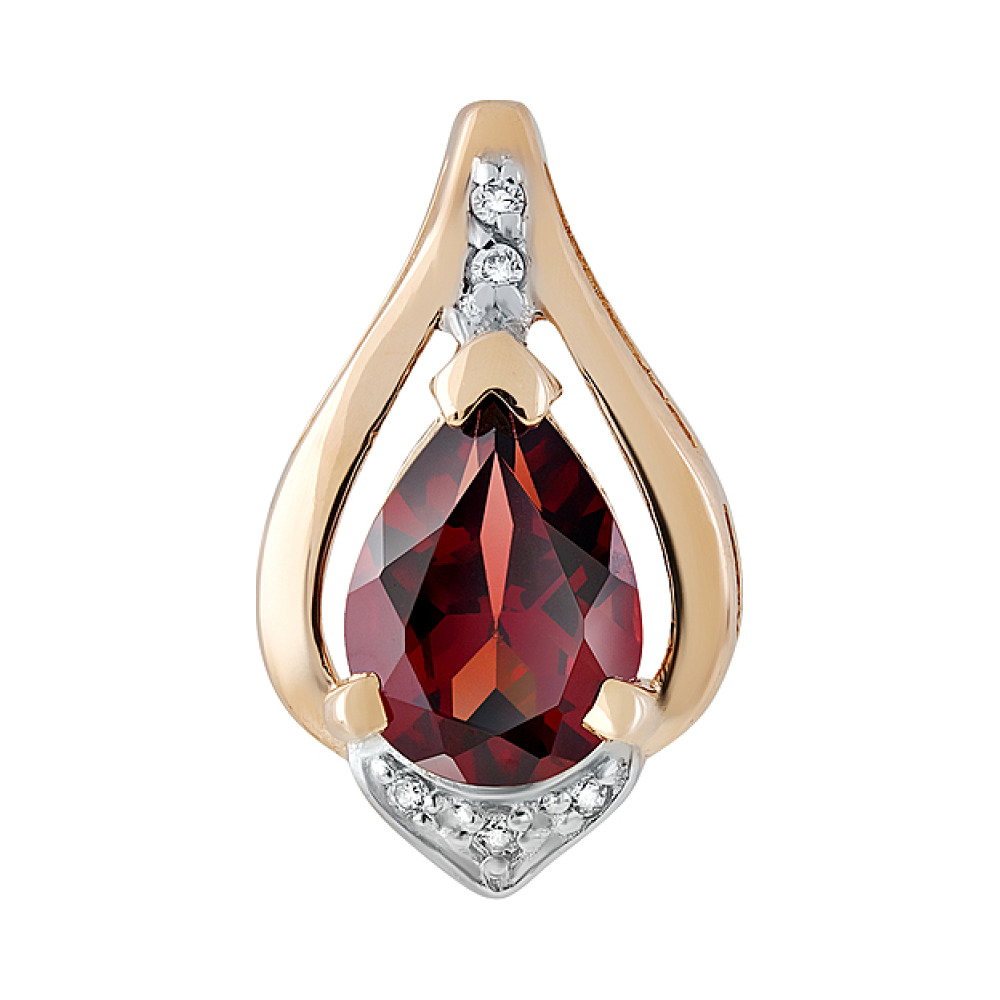 Золотая подвеска с гранатом и фианитом № 126355