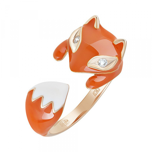 Серебряное кольцо с эмалью и фианитами и золот.покрыт № 133805