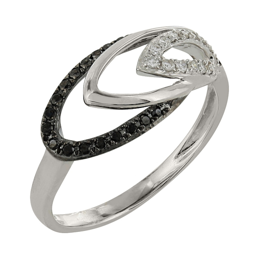 Золотое кольцо с черными и белыми бриллиантами № 101879