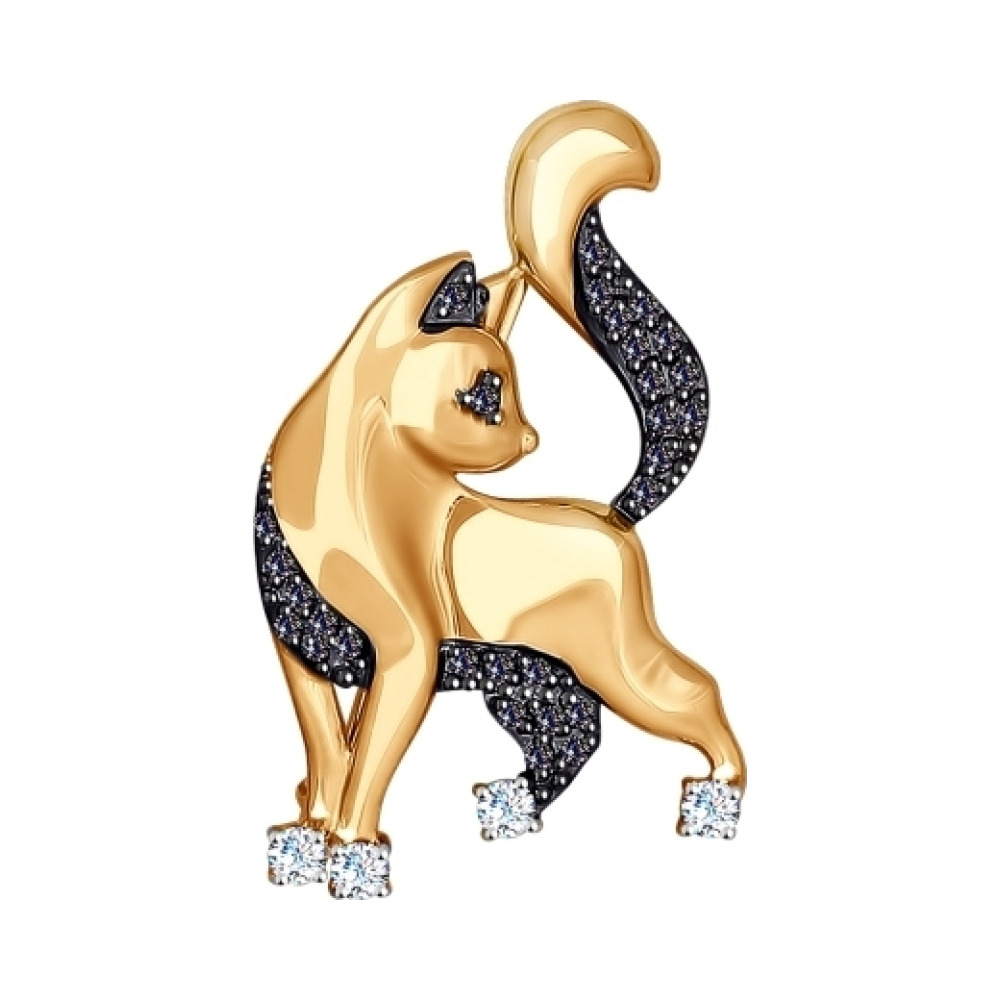 Золотая брошь с фианитом № 138390