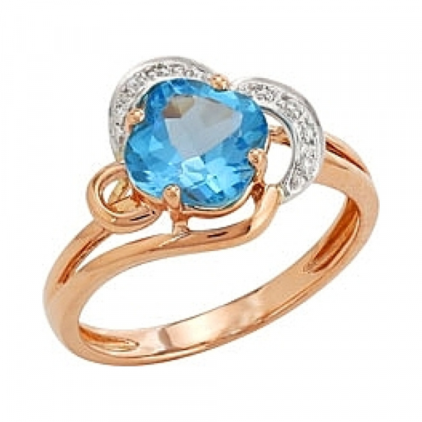 Золотое кольцо с бриллиантом и топазом № 96292