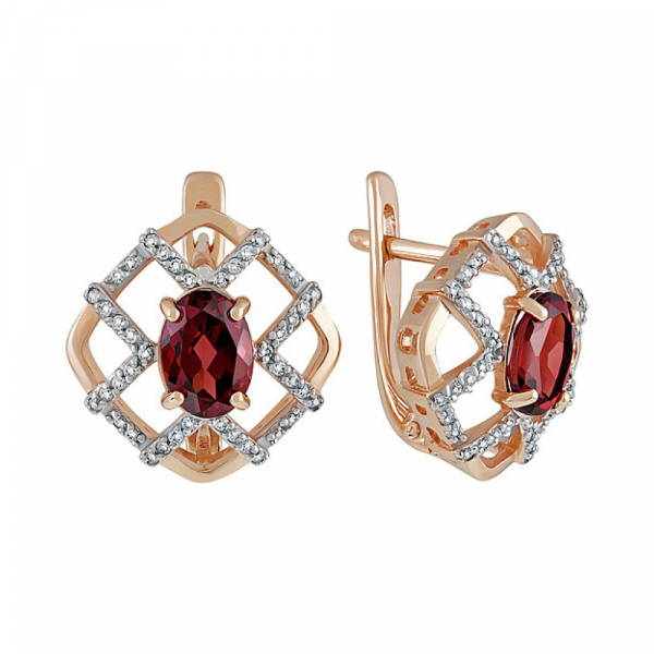 Золотые серьги с гранатом и фианитом № 135555