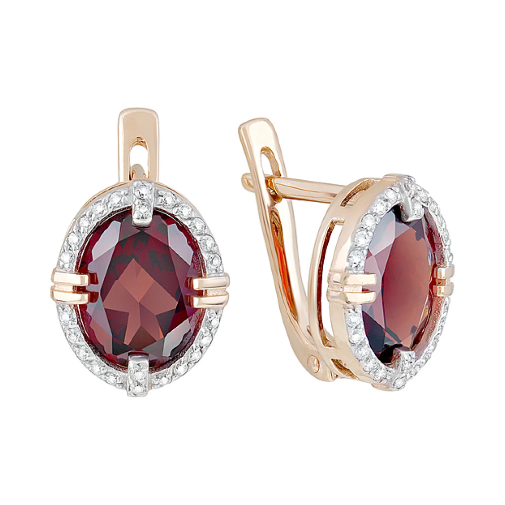 Золотые серьги с гранатом и фианитом № 126975