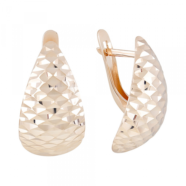 Золотые серьги без камня с алмазкой № 122292