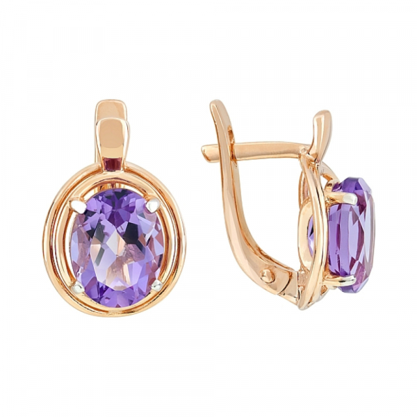 Золотые серьги с аметистом № 110658