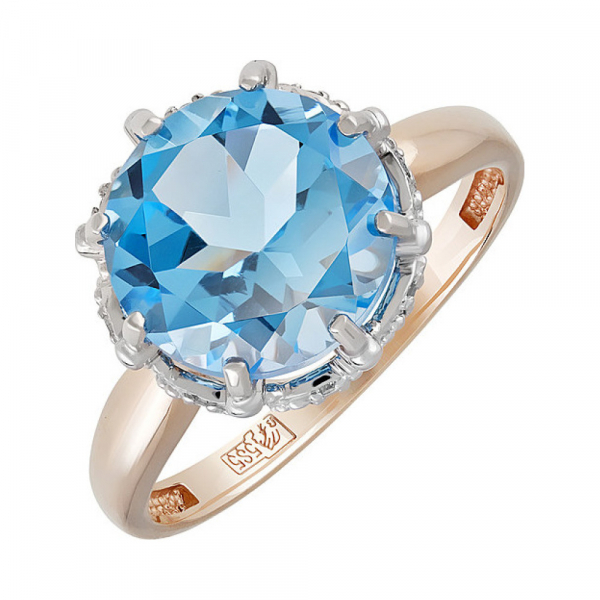 Золотое кольцо с топазом и фианитом № 133341