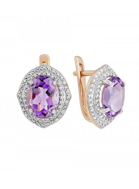 Золотые серьги с аметистом и фианитом № 131868