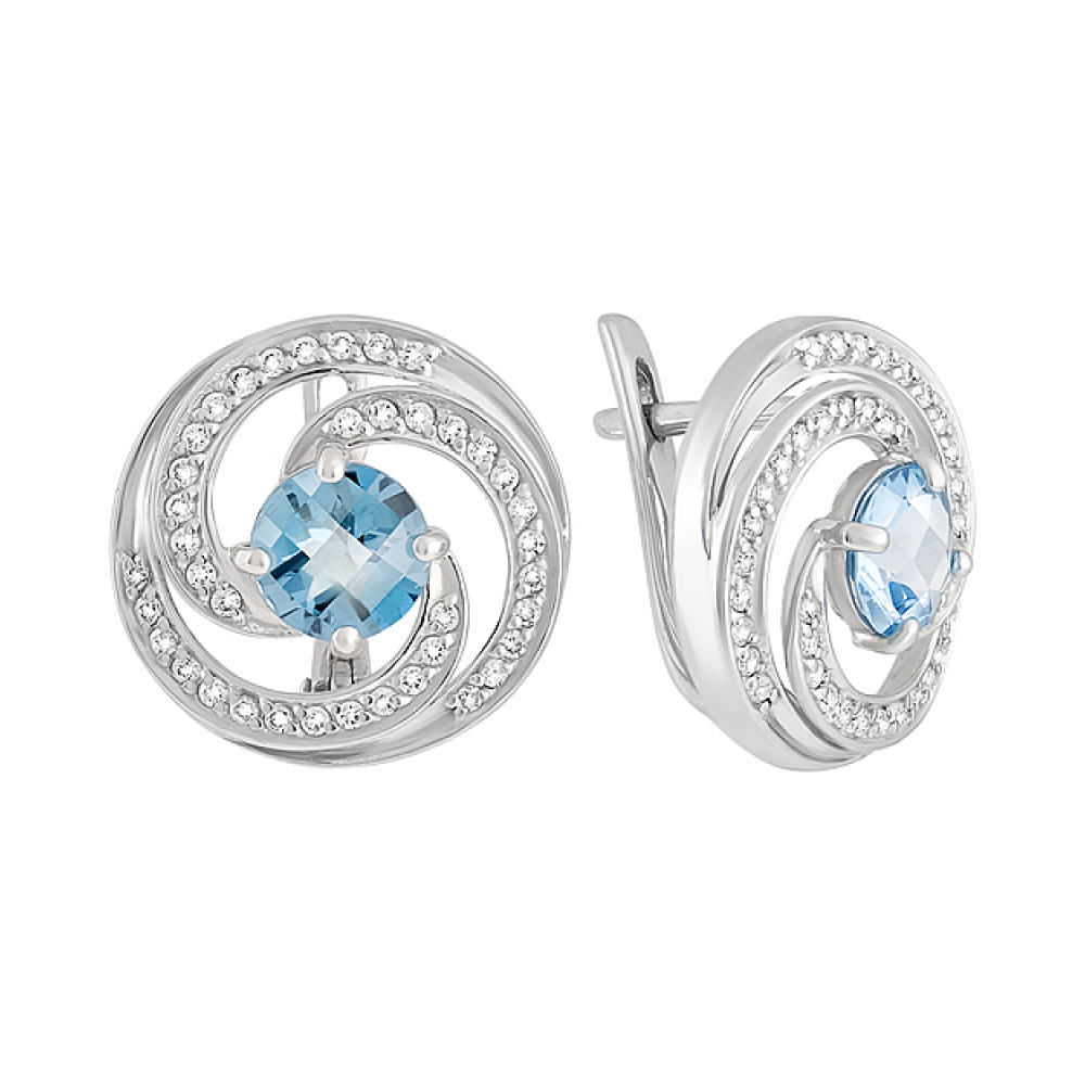 Серебряные серьги с топазом и фианитом № 129756