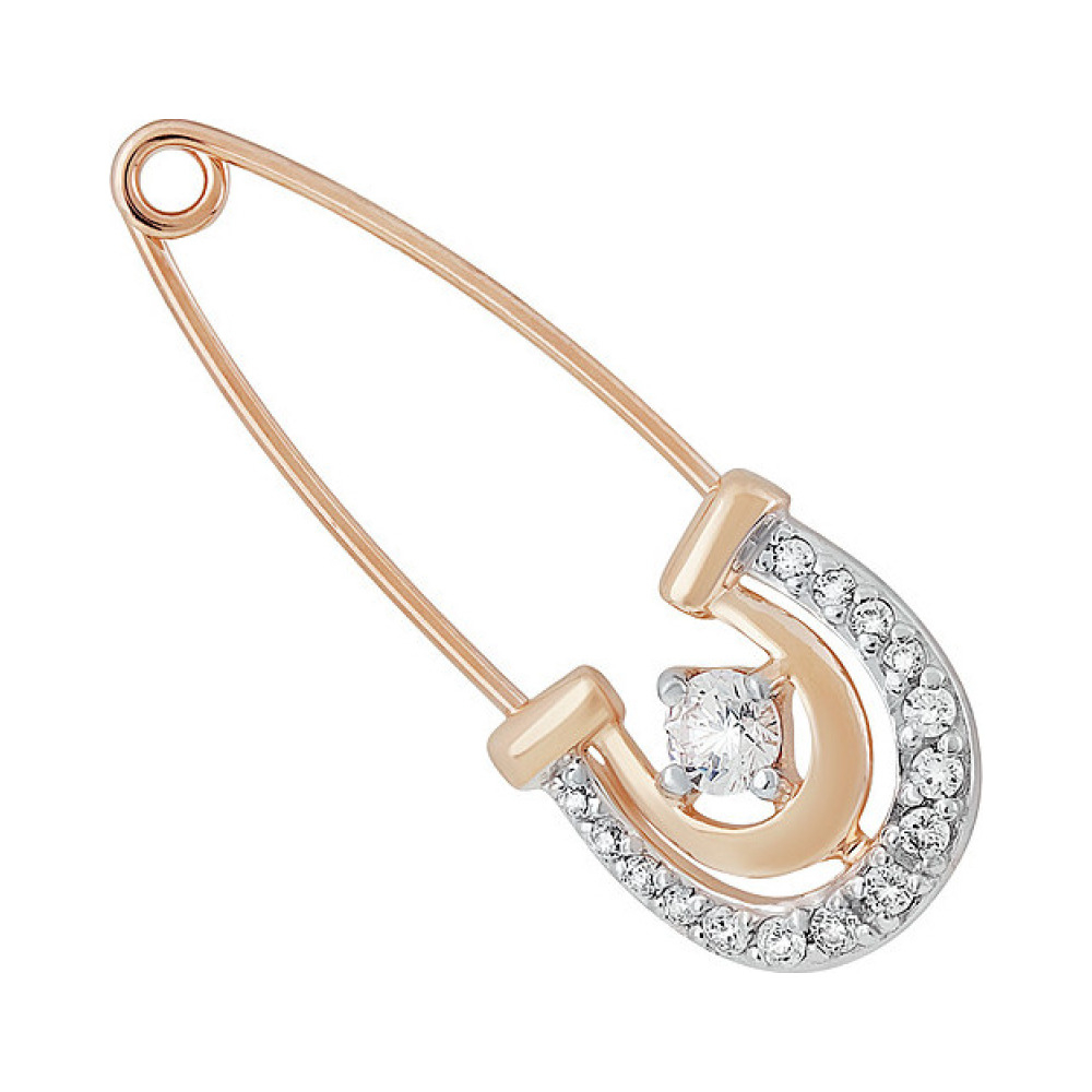 Золотая брошь с фианитом № 138488