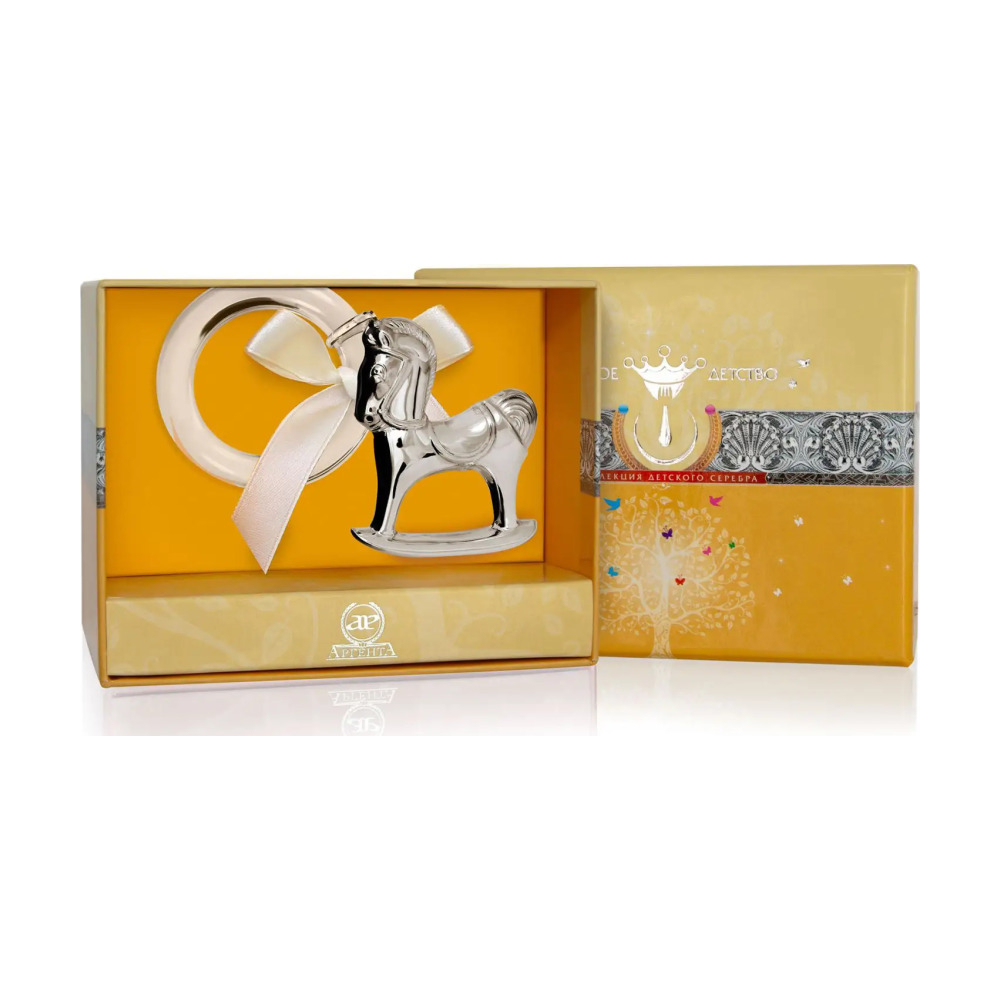 Погремушка Лошадка на кольце из серебра 925 пробы