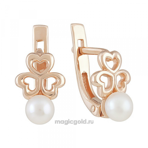 Золотые серьги с жемчугом № 140668