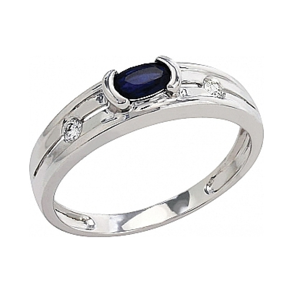 Золотое кольцо с бриллиантом и сапфиром № 82274