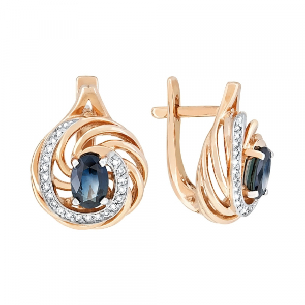Золотые серьги с бриллиантом и сапфиром № 119193