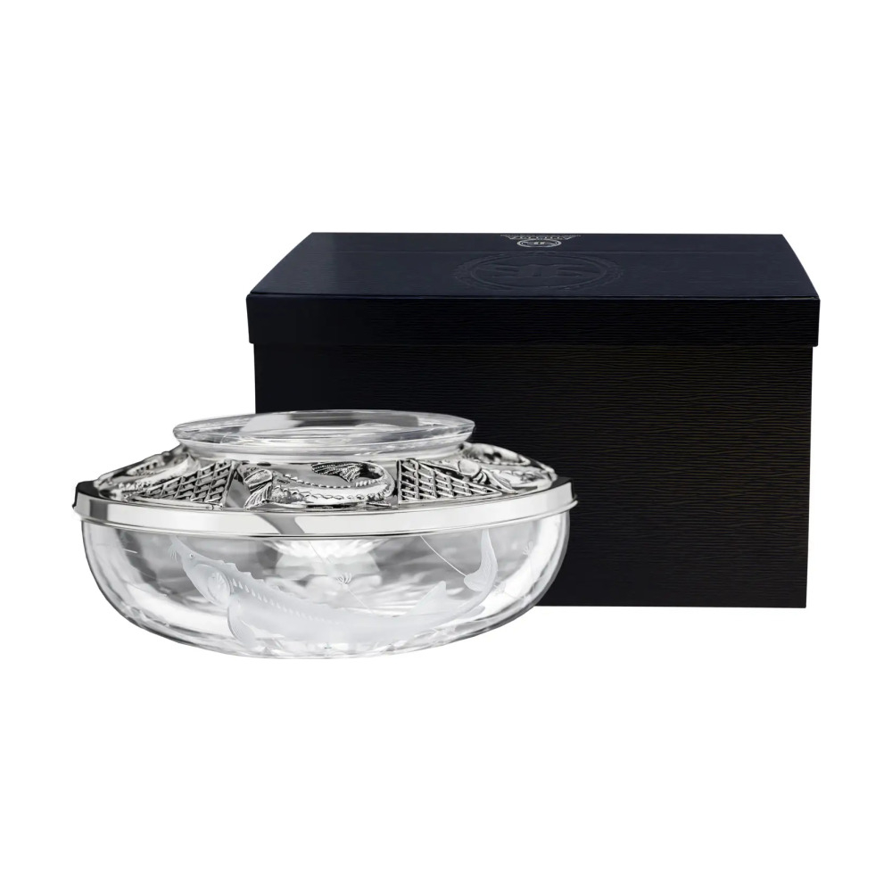 Икорница Осетр в футляре из серебра 925 пробы