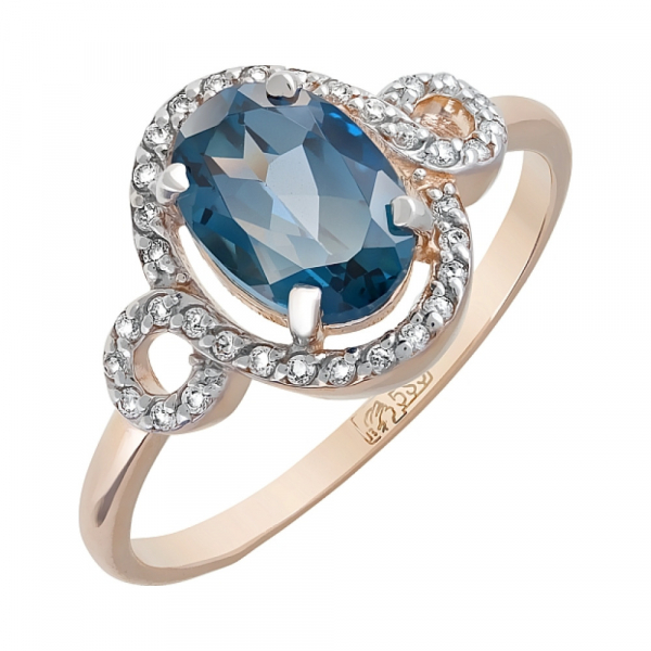 Золотое кольцо с топазом и фианитом № 120499