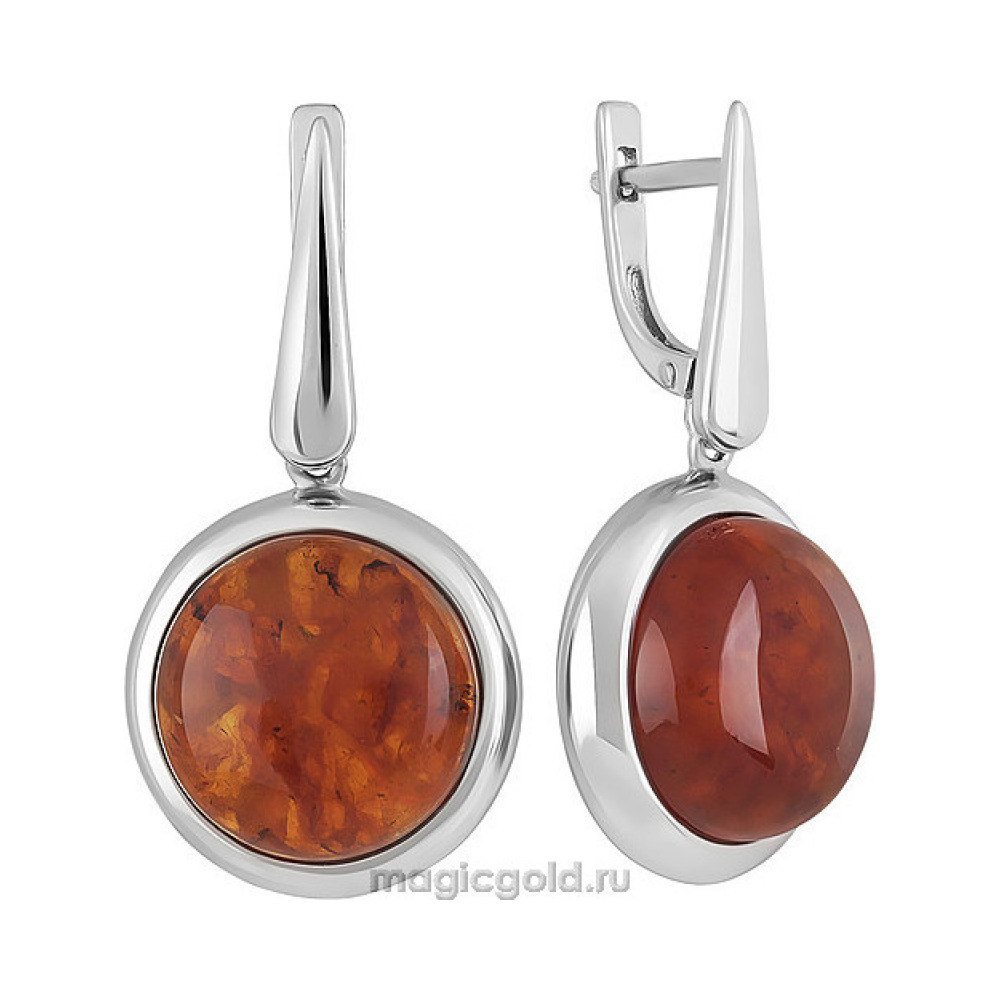 Серебряные серьги с янтарем № 151426