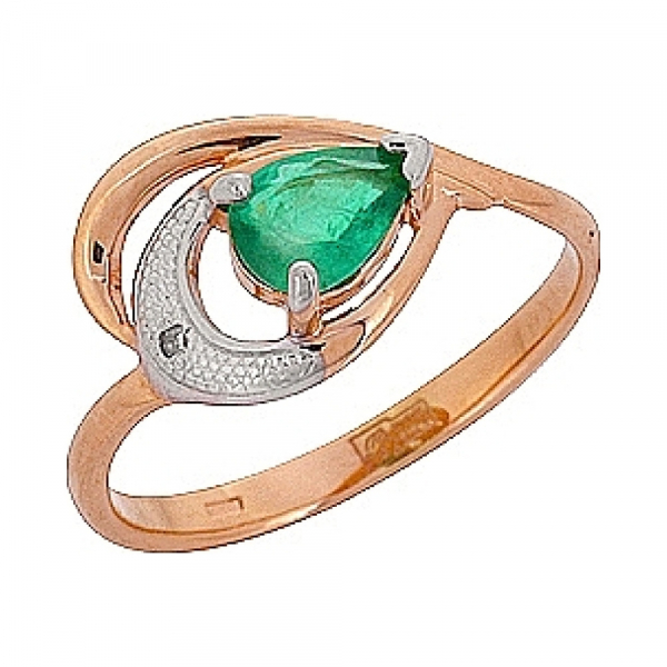 Золотое кольцо с бриллиантом и изумрудом № 32747