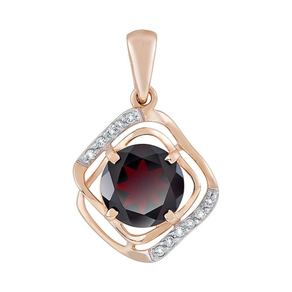 Золотая подвеска с гранатом и фианитом № 118261