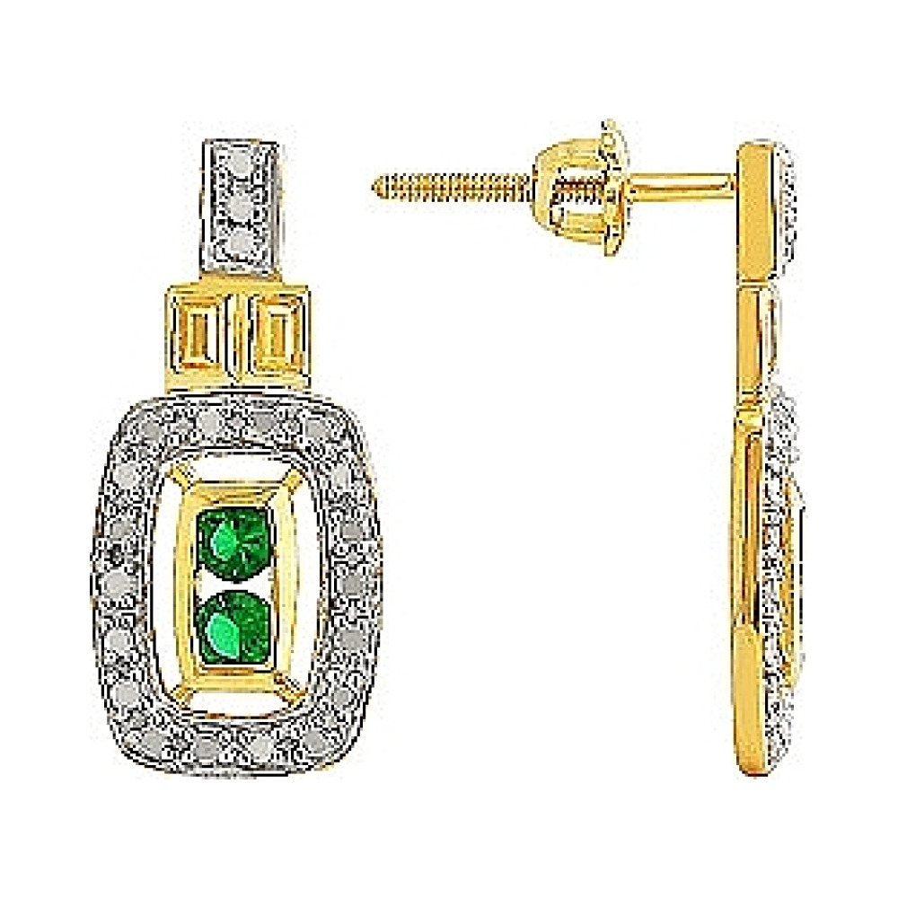 Серебряные серьги с фианитом и золотым покрытием № 80395